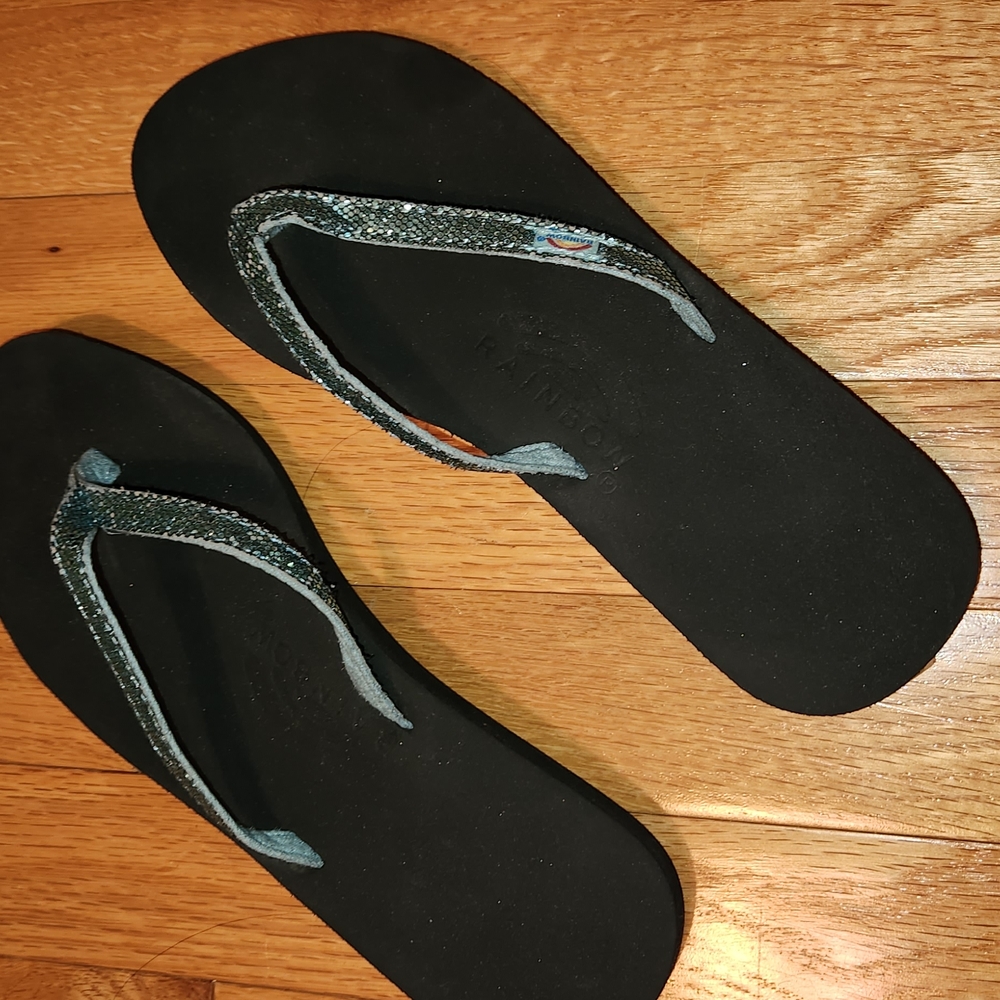 Rainbow Black Sandals with Glittery Straps